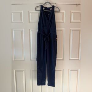 NWT Express Navy Sleeveless Wrap style Jumpsuit with Waist Tie